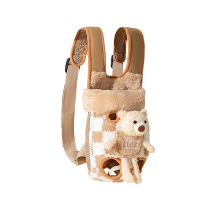 Fleece Pet Carrier Backpack For Small Dogs Cats, Front Facing Dog Carrier Bag With Ergonomic Support, Warm Plush Puppy Carrier With Wide Leg Openings For Outdoor Travel Hiking