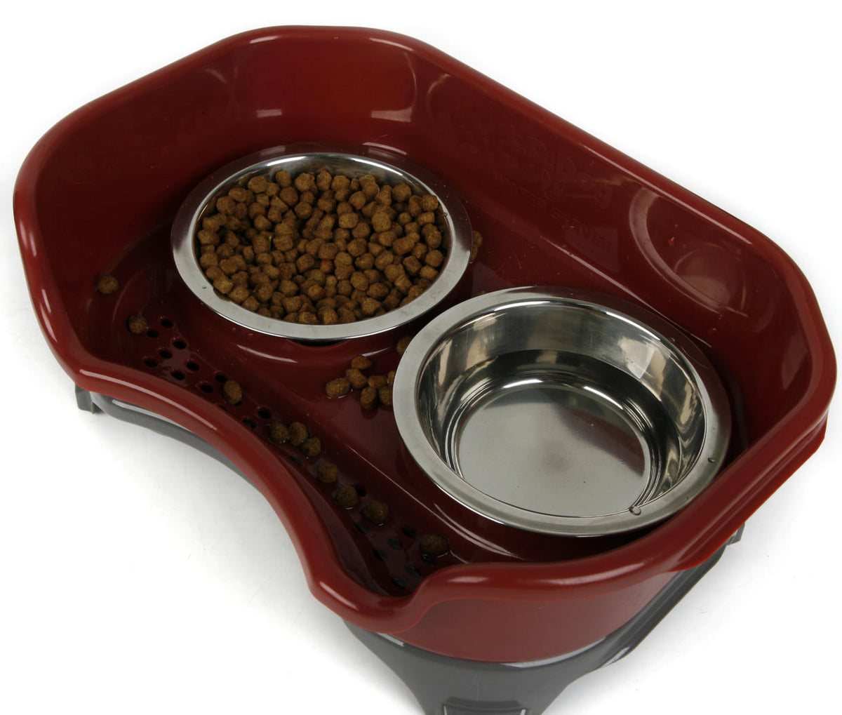 Splash-Proof Double Pet Bowl with Stainless Steel Bowls for Dogs and Cats