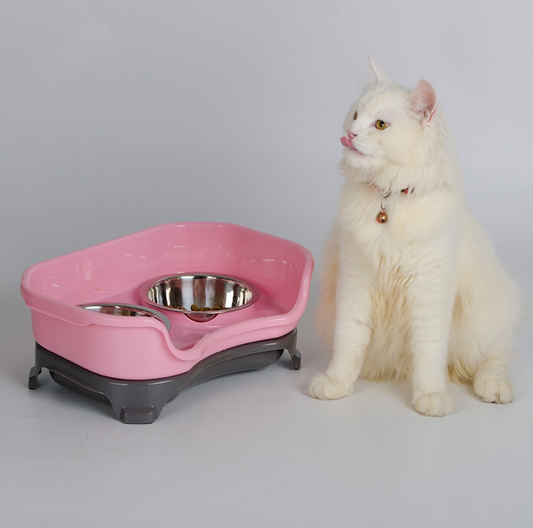 Splash-Proof Double Pet Bowl with Stainless Steel Bowls for Dogs and Cats