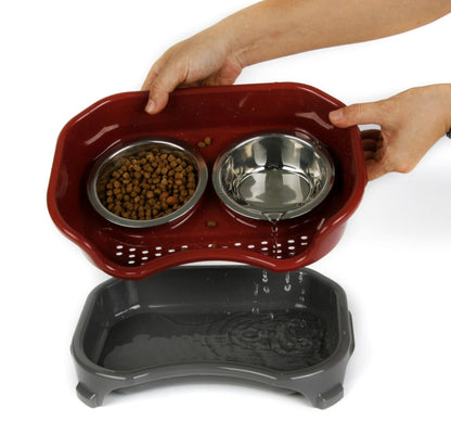 Splash-Proof Double Pet Bowl with Stainless Steel Bowls for Dogs and Cats