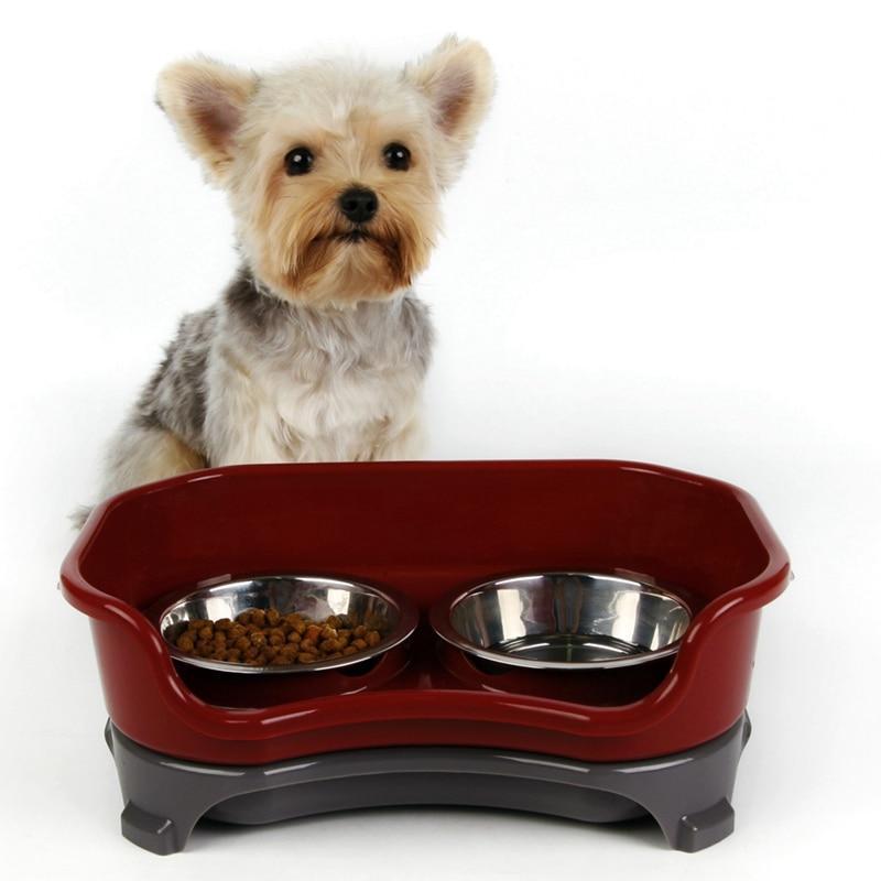 Splash-Proof Double Pet Bowl with Stainless Steel Bowls for Dogs and Cats