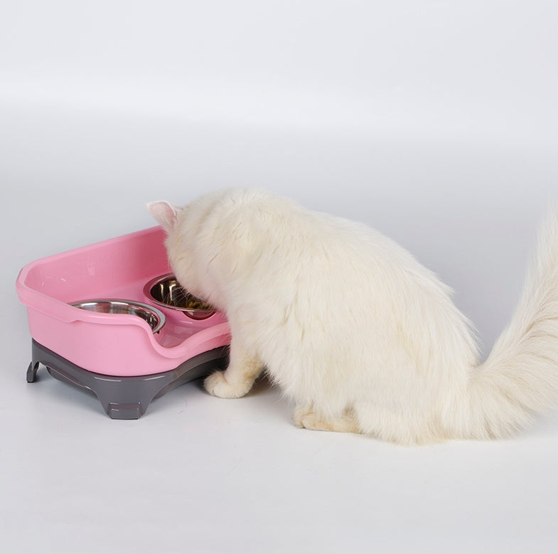 Splash-Proof Double Pet Bowl with Stainless Steel Bowls for Dogs and Cats