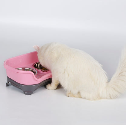 Splash-Proof Double Pet Bowl with Stainless Steel Bowls for Dogs and Cats