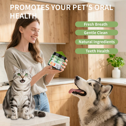 PETITRINU Natural Dental Powder For Cats And Dogs, Fresh Breath Gentle Clean Teeth Health Pet Oral Care Powder 150g