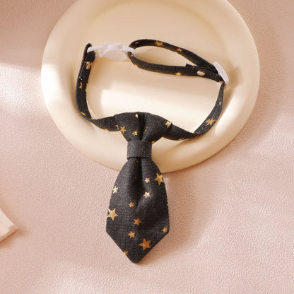 Designer Dog Collar For Small Medium Dogs Long Tie Golden Star Fancy Neck Wear Adjustable Animal Decoration Pet Cat Accessories