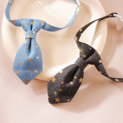 Designer Dog Collar For Small Medium Dogs Long Tie Golden Star Fancy Neck Wear Adjustable Animal Decoration Pet Cat Accessories