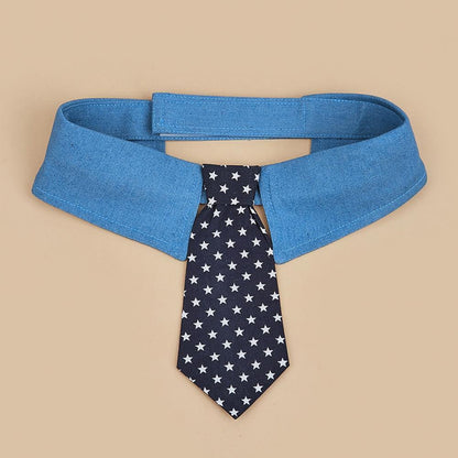 Durable Pet Collar Adjustable Denim Pet Collar With Star Pattern Dog Necktie For Holiday Weddings Formal Events For Dogs