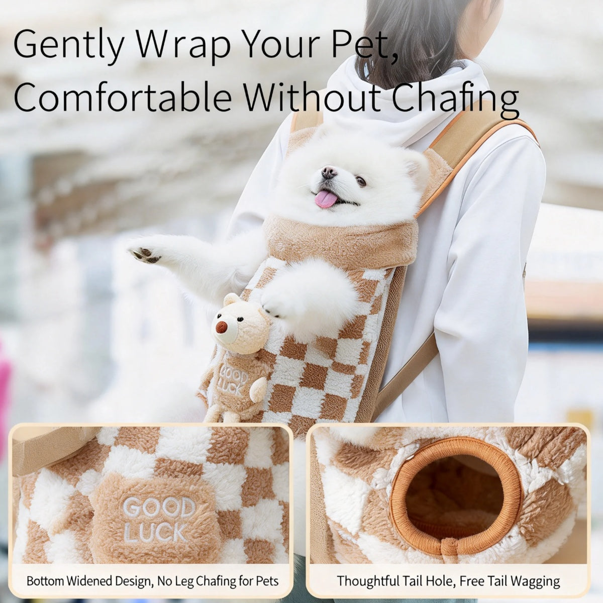 Fleece Pet Carrier Backpack For Small Dogs Cats, Front Facing Dog Carrier Bag With Ergonomic Support, Warm Plush Puppy Carrier With Wide Leg Openings For Outdoor Travel Hiking