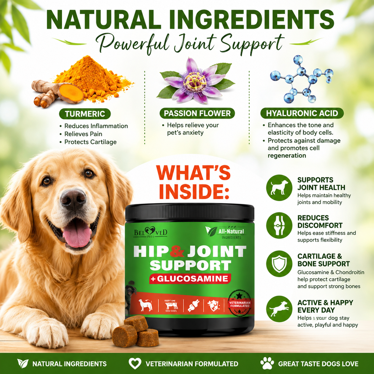 Dog Hip & Joint Support Soft Chews with Glucosamine, Chondroitin & MSM