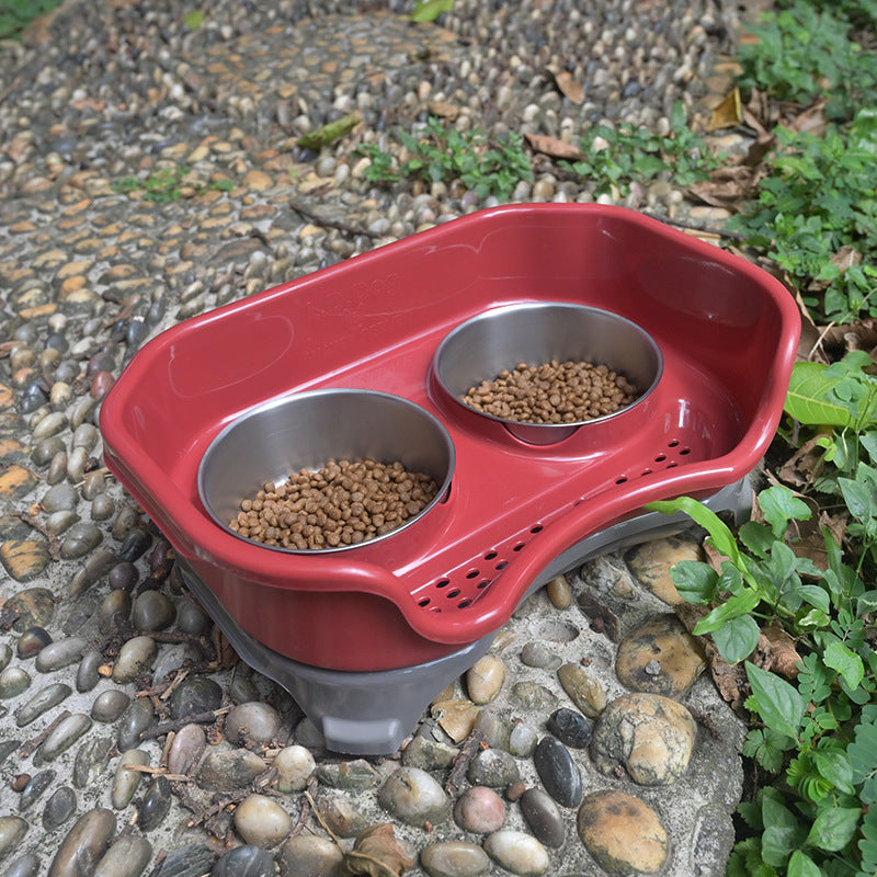 Splash-Proof Double Pet Bowl with Stainless Steel Bowls for Dogs and Cats