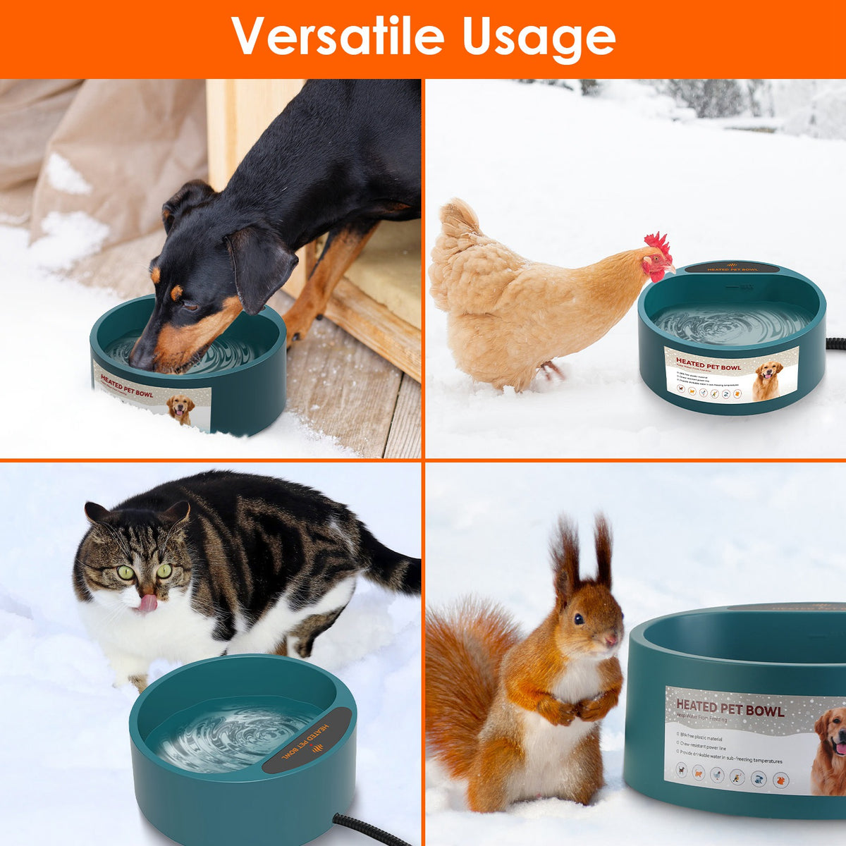 1Pc Heated Water Bowl For Dog Cat 74.4OZ Heating Water Dish IP67 Waterproof Thermal Water Bowl Heated Pet Bowl Dog Cat Water Feeder Bowl For Dog Cat Rabbit Pet