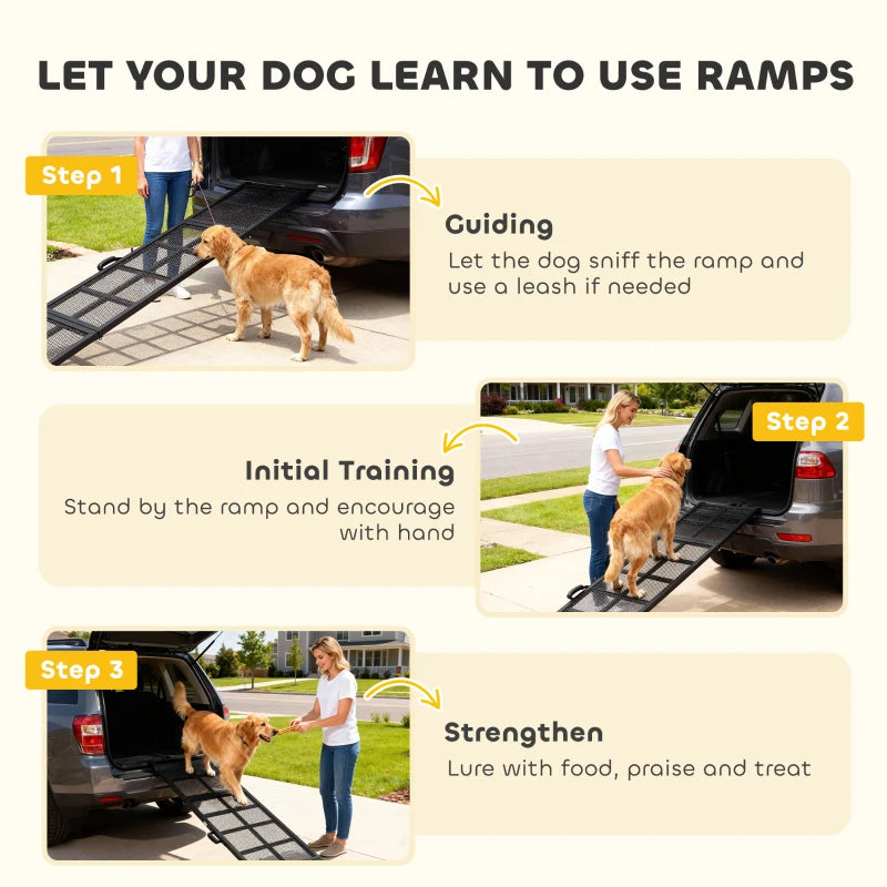 PawHut Dog Car Ramp,  Extra Long And Wide, Non-Slip Surface, Folding Portable Pet Ramp For Large, Small & Senior Dogs